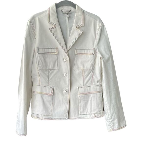 Louis Feraud Paris White Collared Blazer Jacket Rainbow Stitching Size 10 - Picture 1 of 8